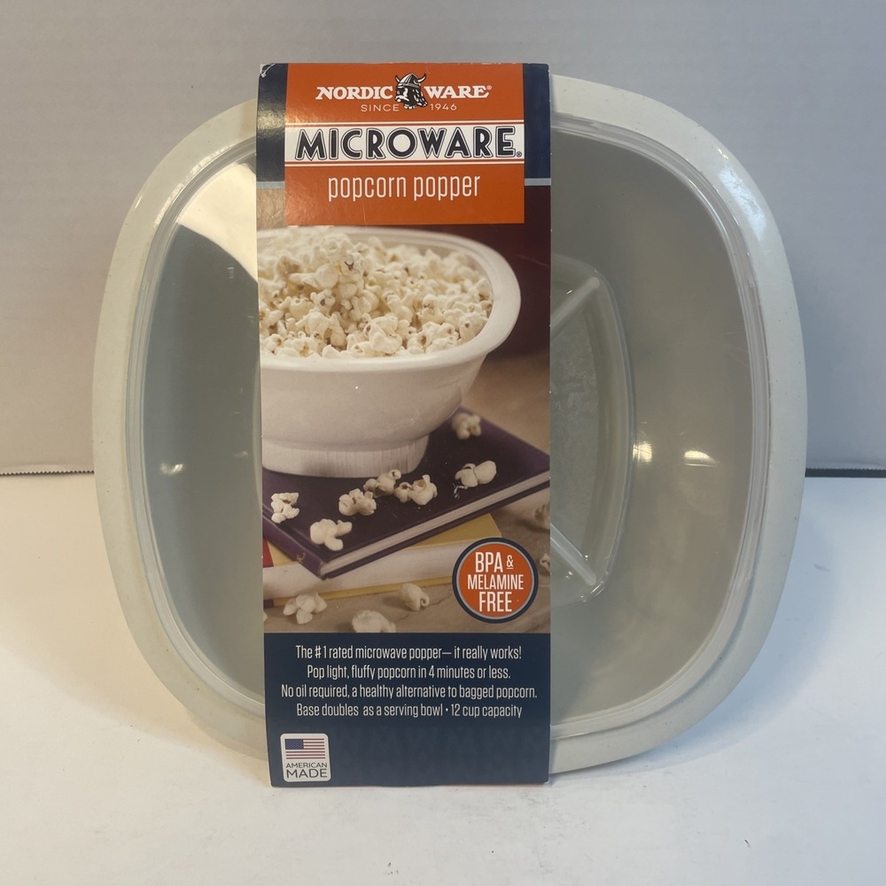Nordic Ware Popcorn Popper Unisex 12 Cup White Microwave BPA Free Made in USA